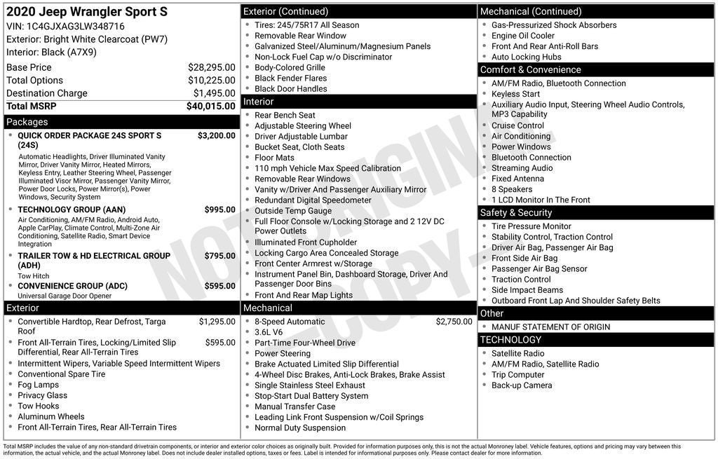 2020 Jeep Wrangler Sport S
