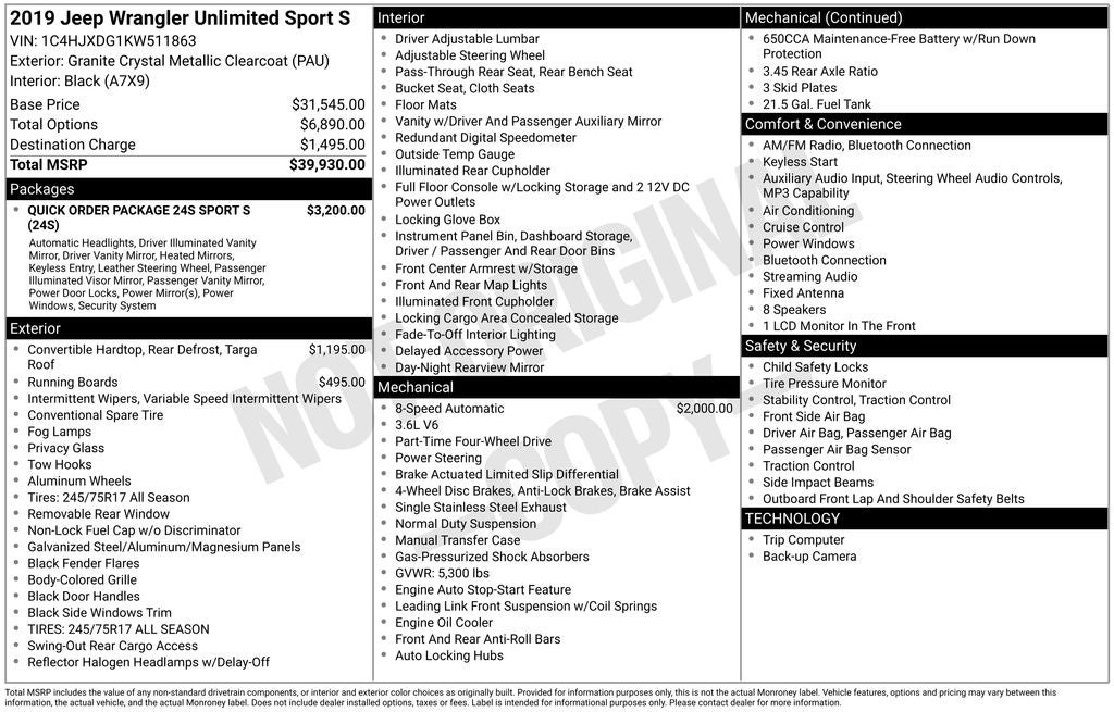 2019 Jeep Wrangler Unlimited Sport S