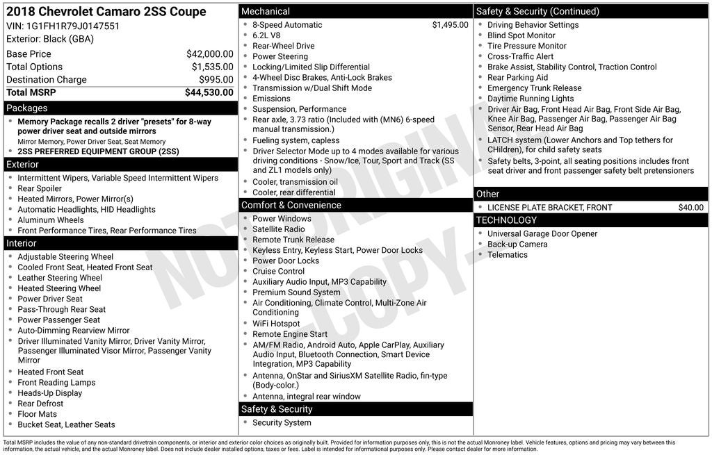 2018 Chevrolet Camaro SS 2SS