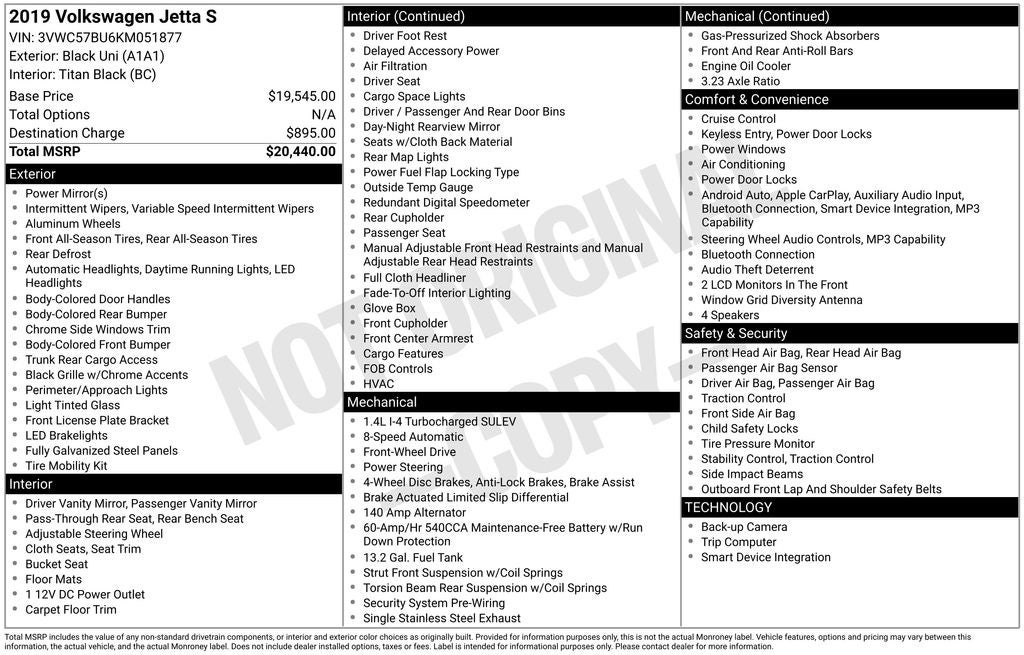 2019 Volkswagen Jetta 1.4T S