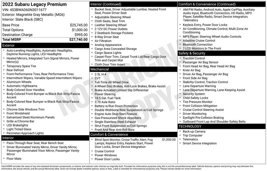 2022 Subaru Legacy Premium