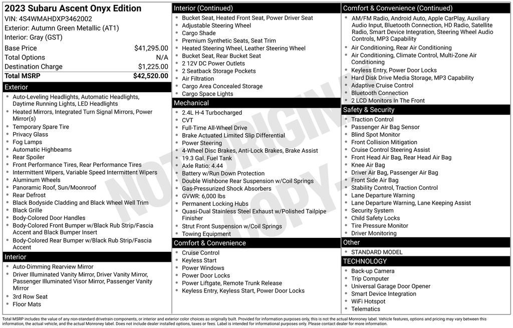 2023 Subaru Ascent Onyx Edition