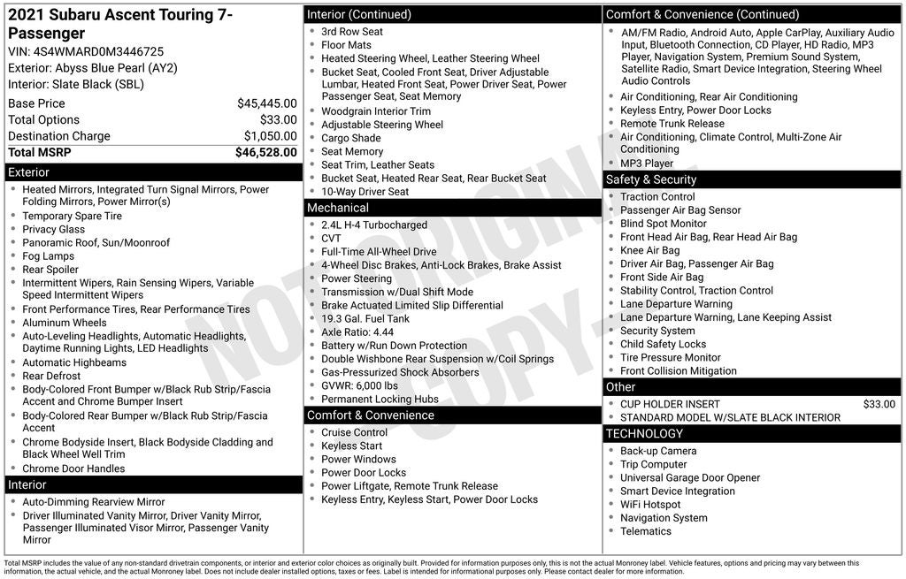 2021 Subaru Ascent Touring