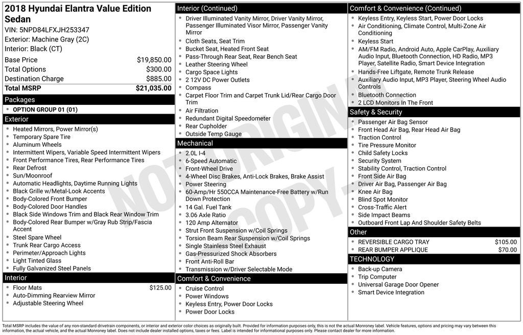 2018 Hyundai ELANTRA Value Edition