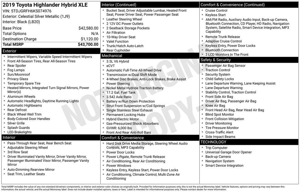 2019 Toyota Highlander Hybrid XLE