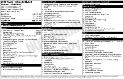 2025 Toyota Highlander Hybrid Limited 25th Edition