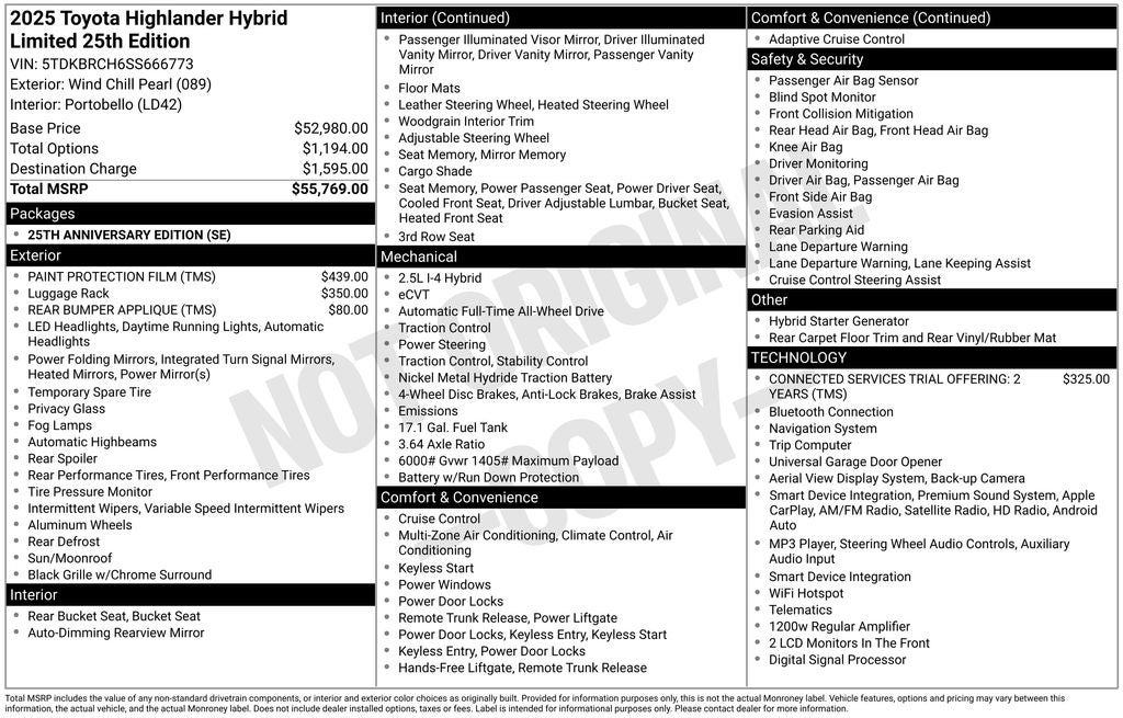 2025 Toyota Highlander Hybrid Limited 25th Edition