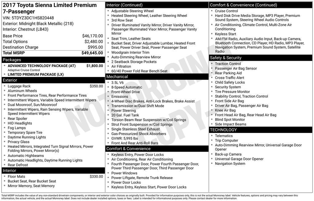 2017 Toyota Sienna Limited Premium 7 Passenger