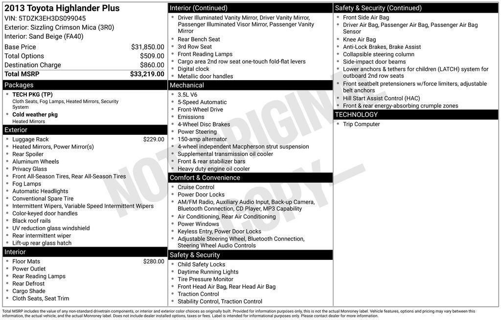 2013 Toyota Highlander Base Plus V6