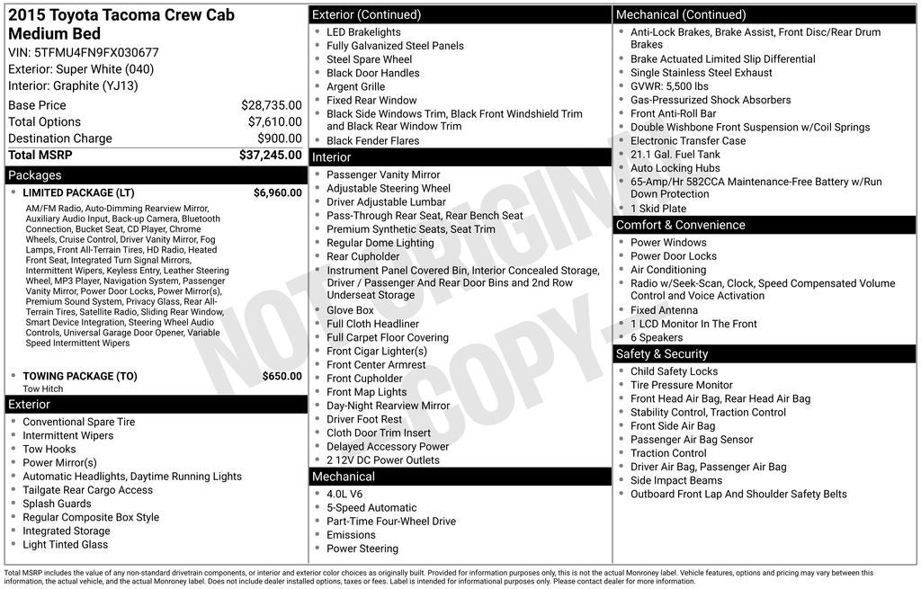 2015 Toyota Tacoma Limited V6