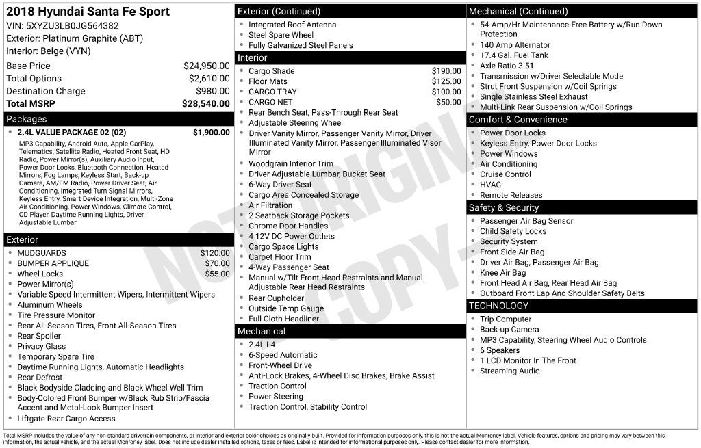 2018 Hyundai SANTA FE SPORT 2.4 Base