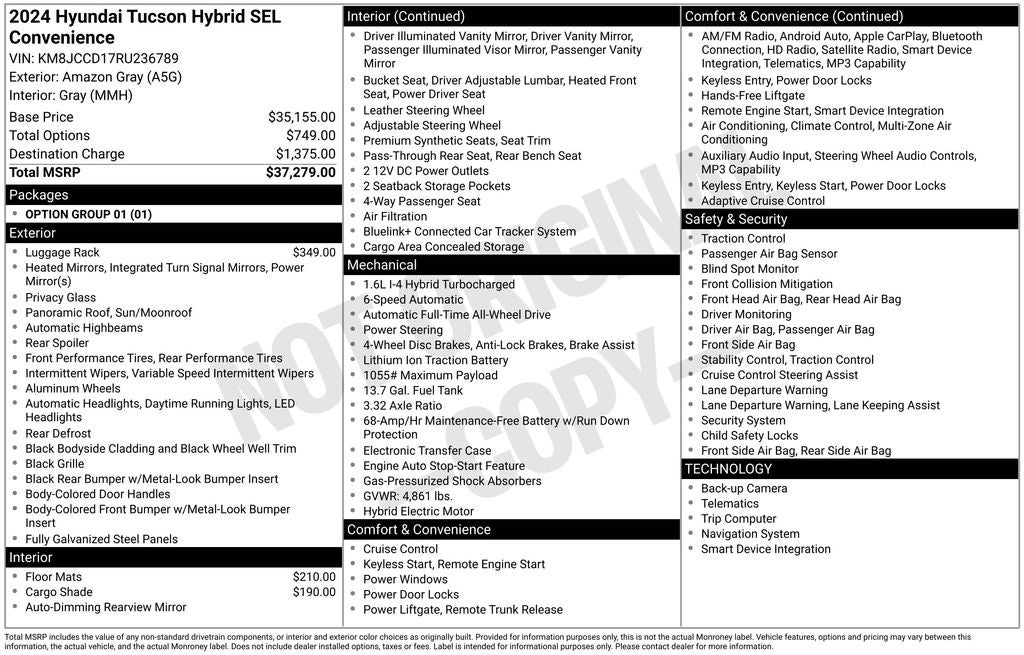 2024 Hyundai TUCSON HYBRID SEL Convenience