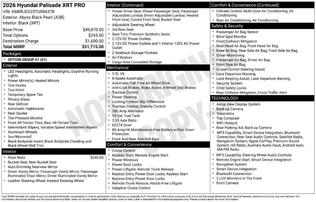 2026 Hyundai PALISADE XRT Pro