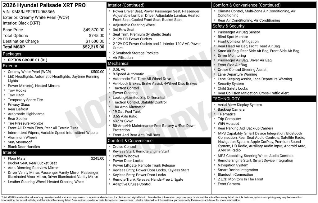 2026 Hyundai PALISADE XRT Pro