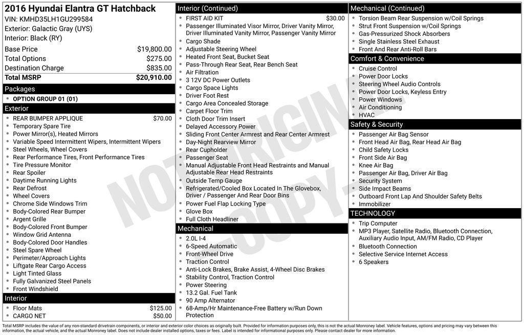 2016 Hyundai ELANTRA GT Base