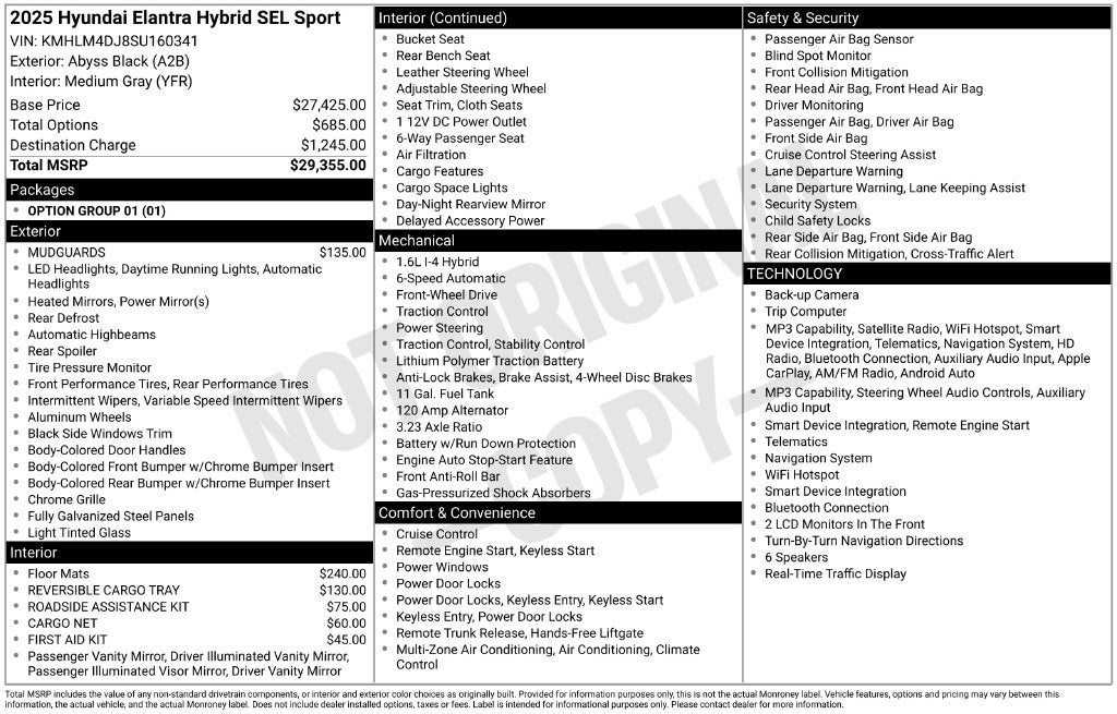 2025 Hyundai ELANTRA HYBRID SEL Sport