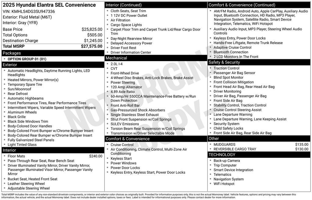 2025 Hyundai ELANTRA SEL Convenience