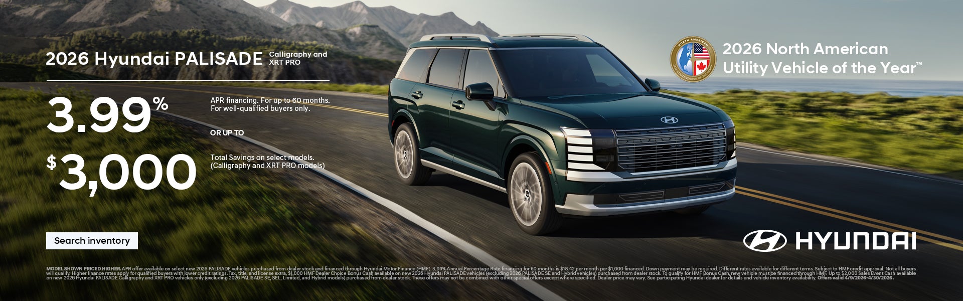 2026 Hyundai Palisade APR or Bonus Cash Offer