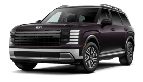 Front three-quarter view of purple Hyundai Palisade Hybrid against a white background.